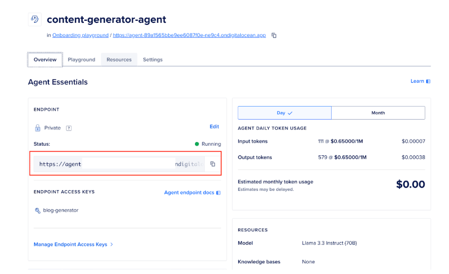 Copy endpoint URL
