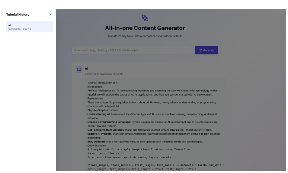 Live tutorial generator app