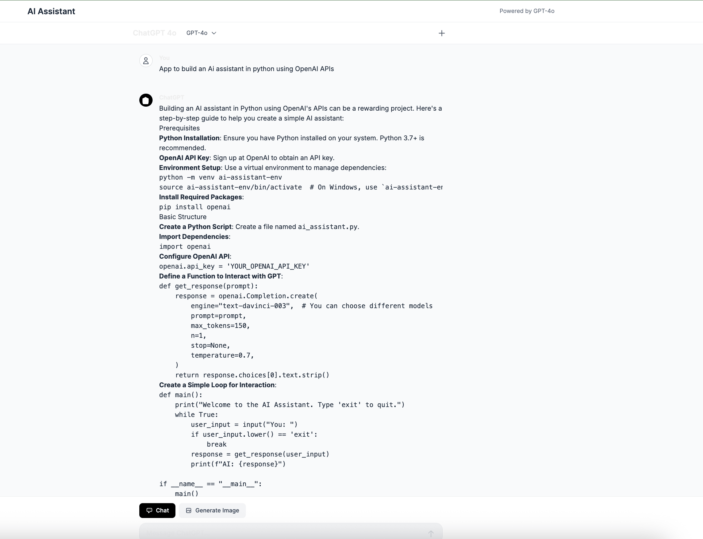 AI Assistant Interface