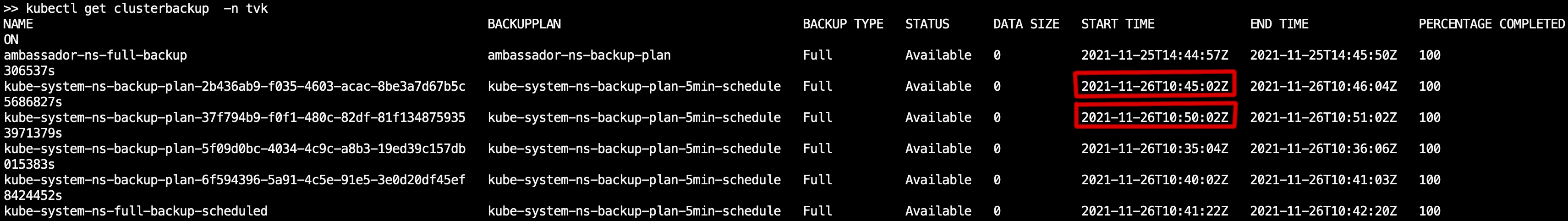 TVK Every 5 Minute Backups