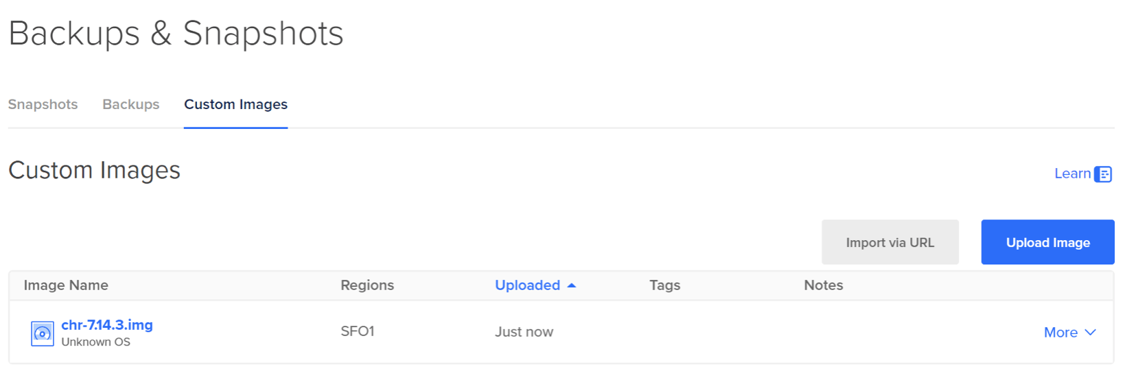 backup and Snapshots page