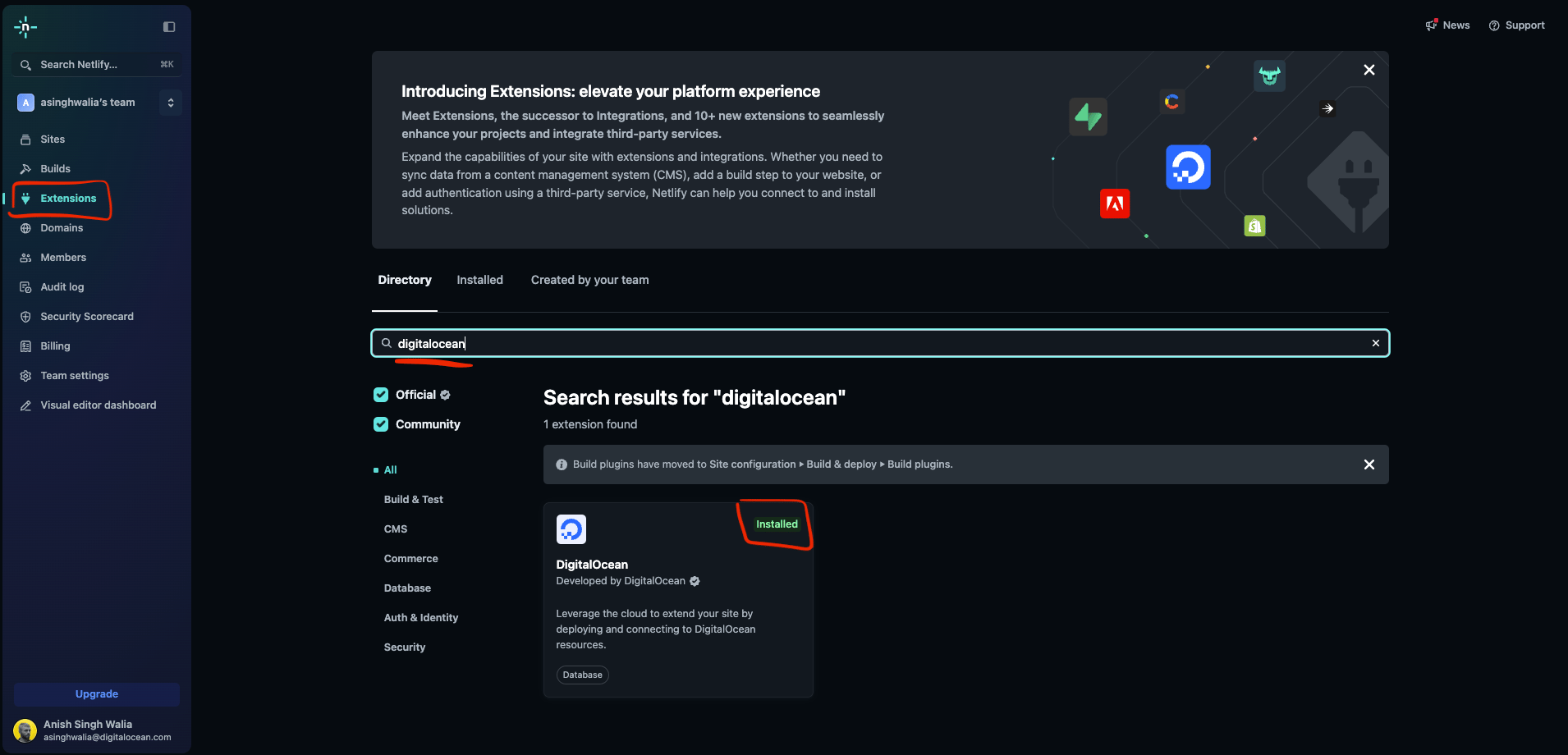 Install the Netlify Extension