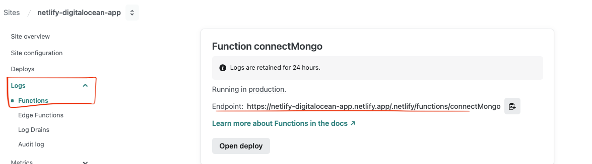 Function endpoint