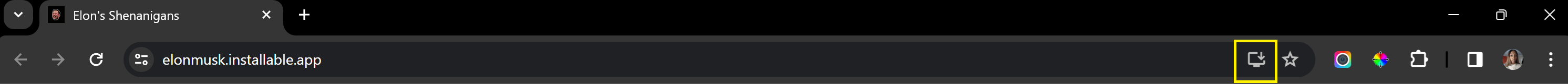 Browser Toolbar with a desktop with arrow down icon button for installing a PWA.