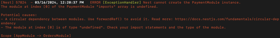 An Image showing circular dependency error at Module Level