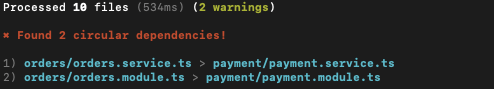 An Image showing circular dependency in our application using the madge CLI