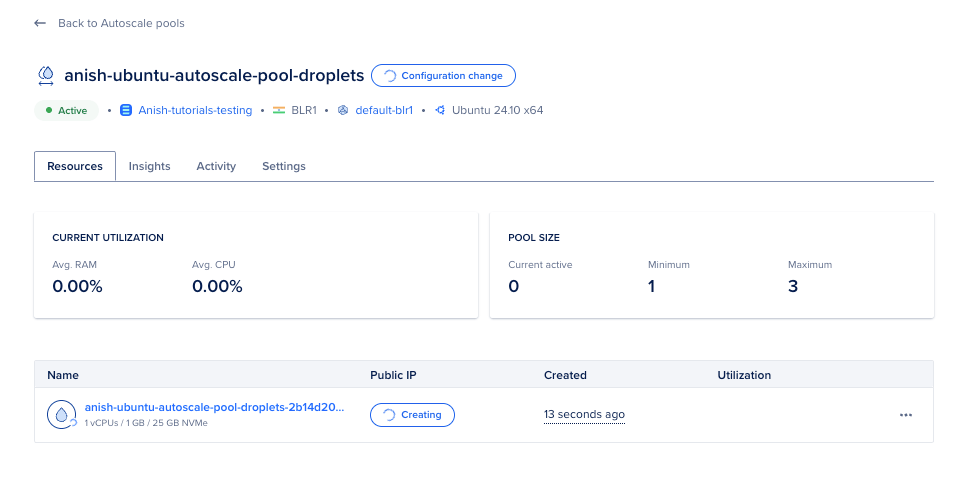 Autoscale pool successfully created