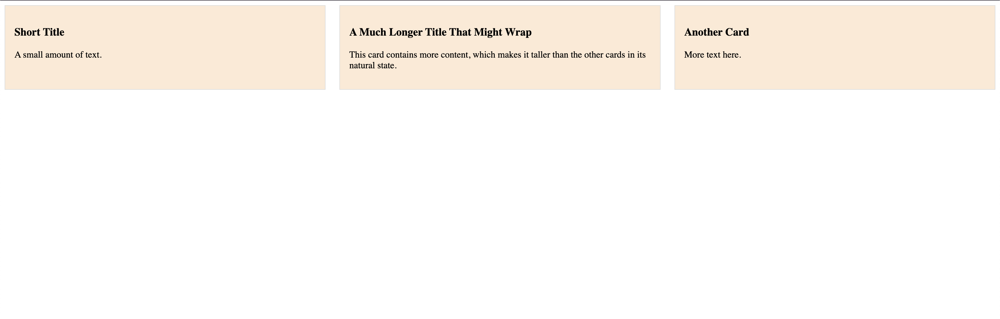 CSS Grid with align-items stretch showing three cards of equal height despite having different amounts of content