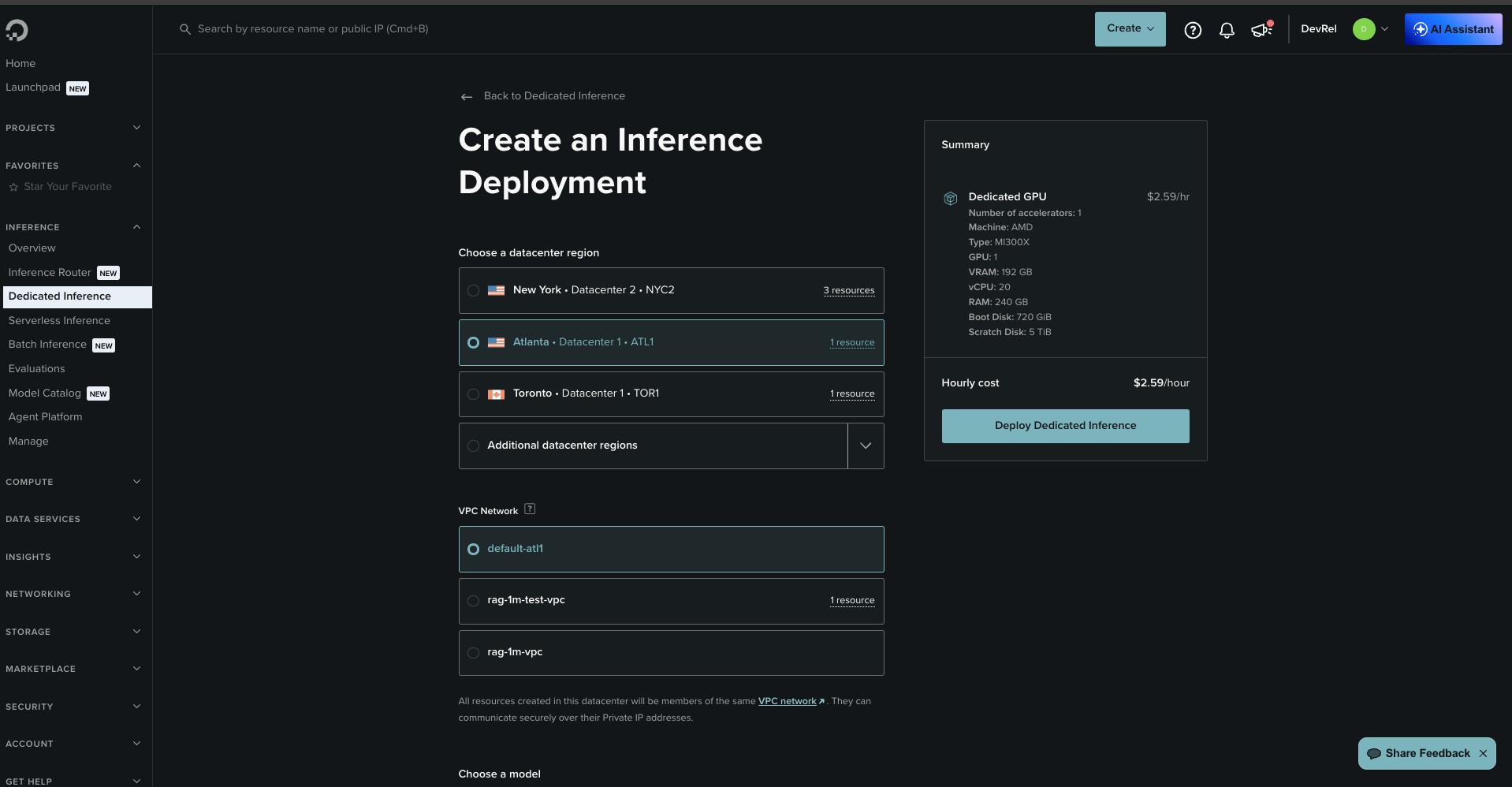 Dedicated inference pricing