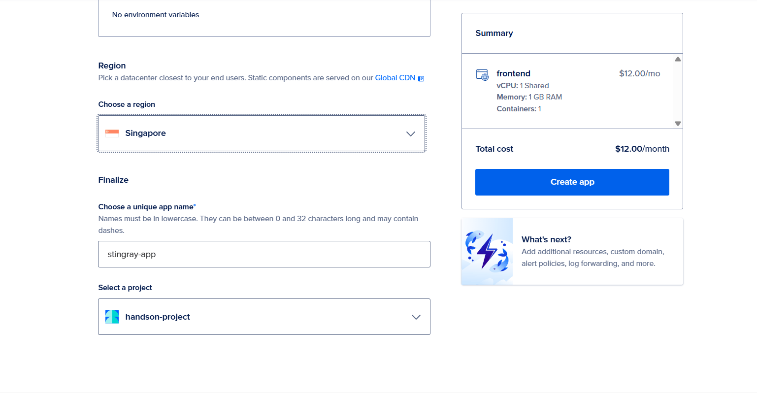 choosing a region and app name