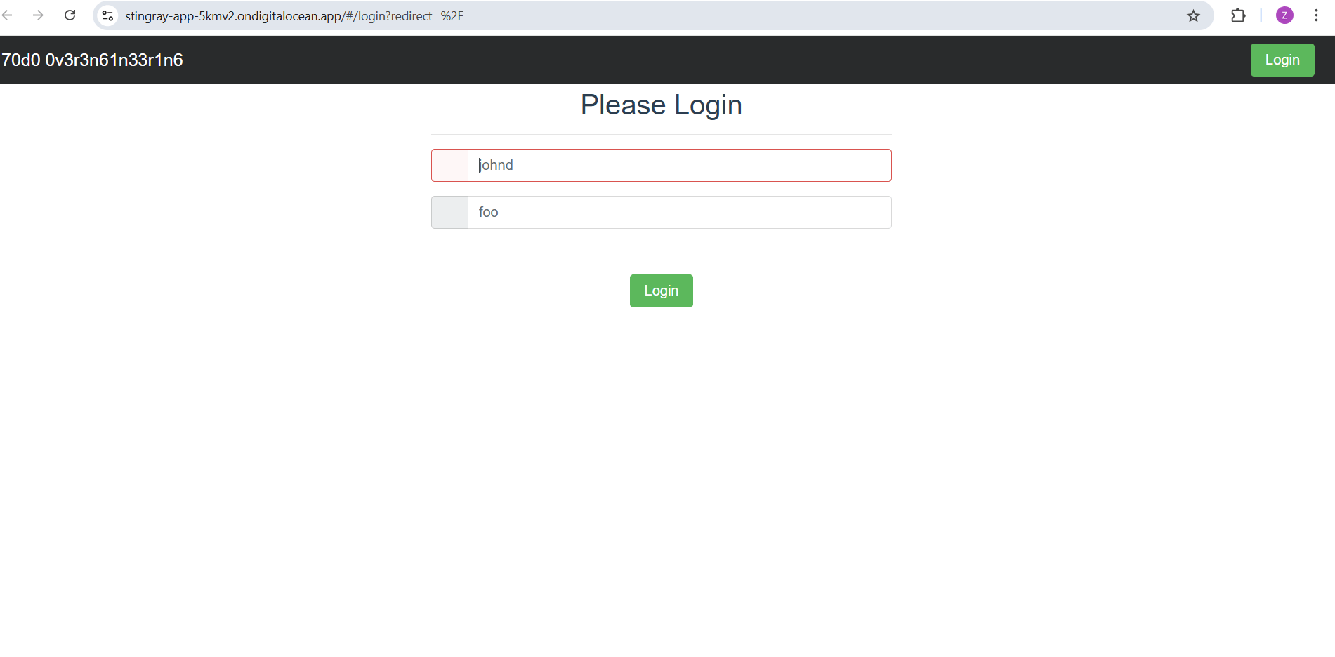 Application login page