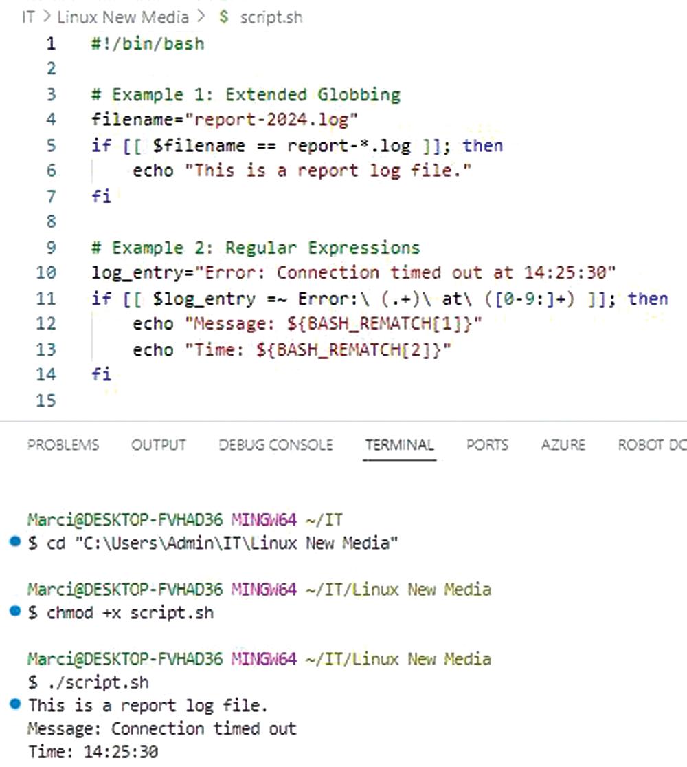 Extended globbing and regular expression capabilities are built-in features of Bash.