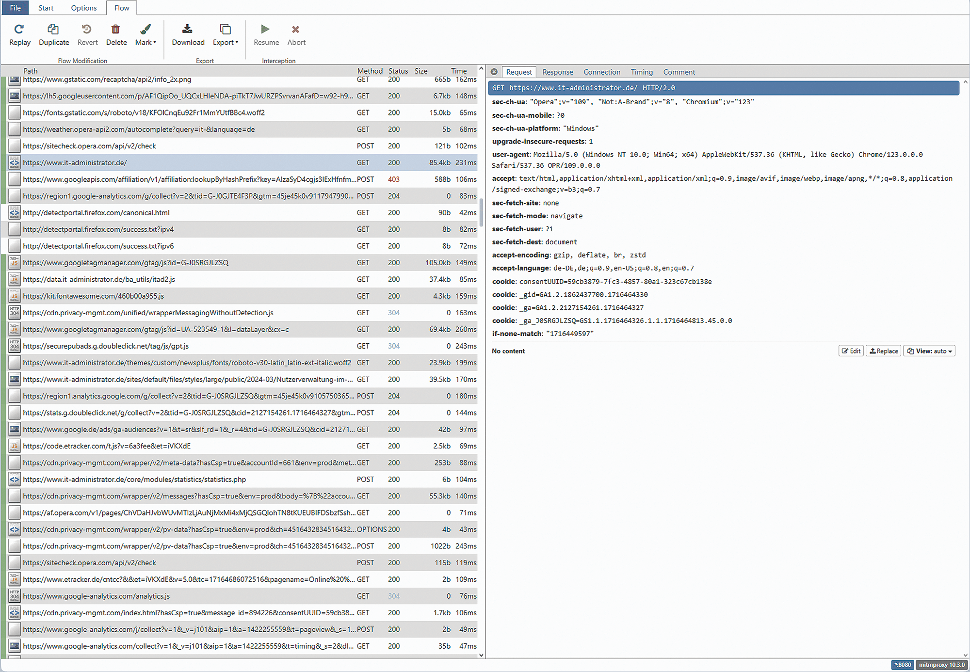 The web interface makes analyzing and manipulating web traffic easy