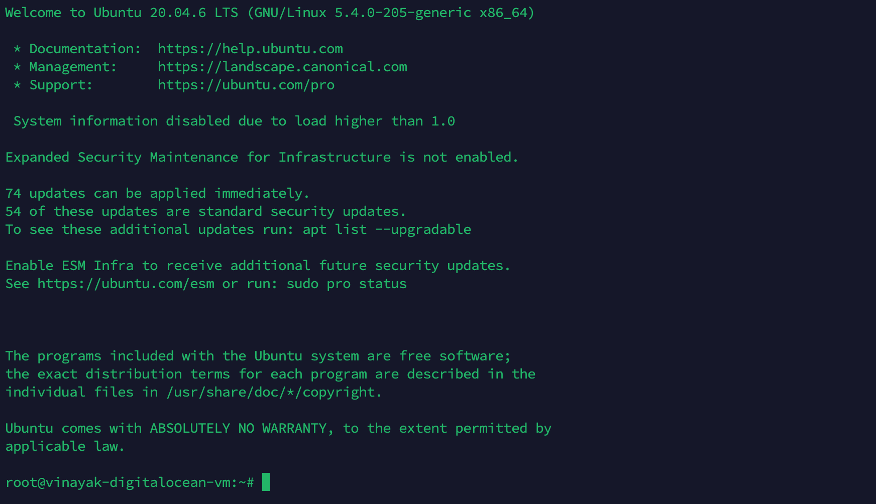 SSH login via Termius with welcome message
