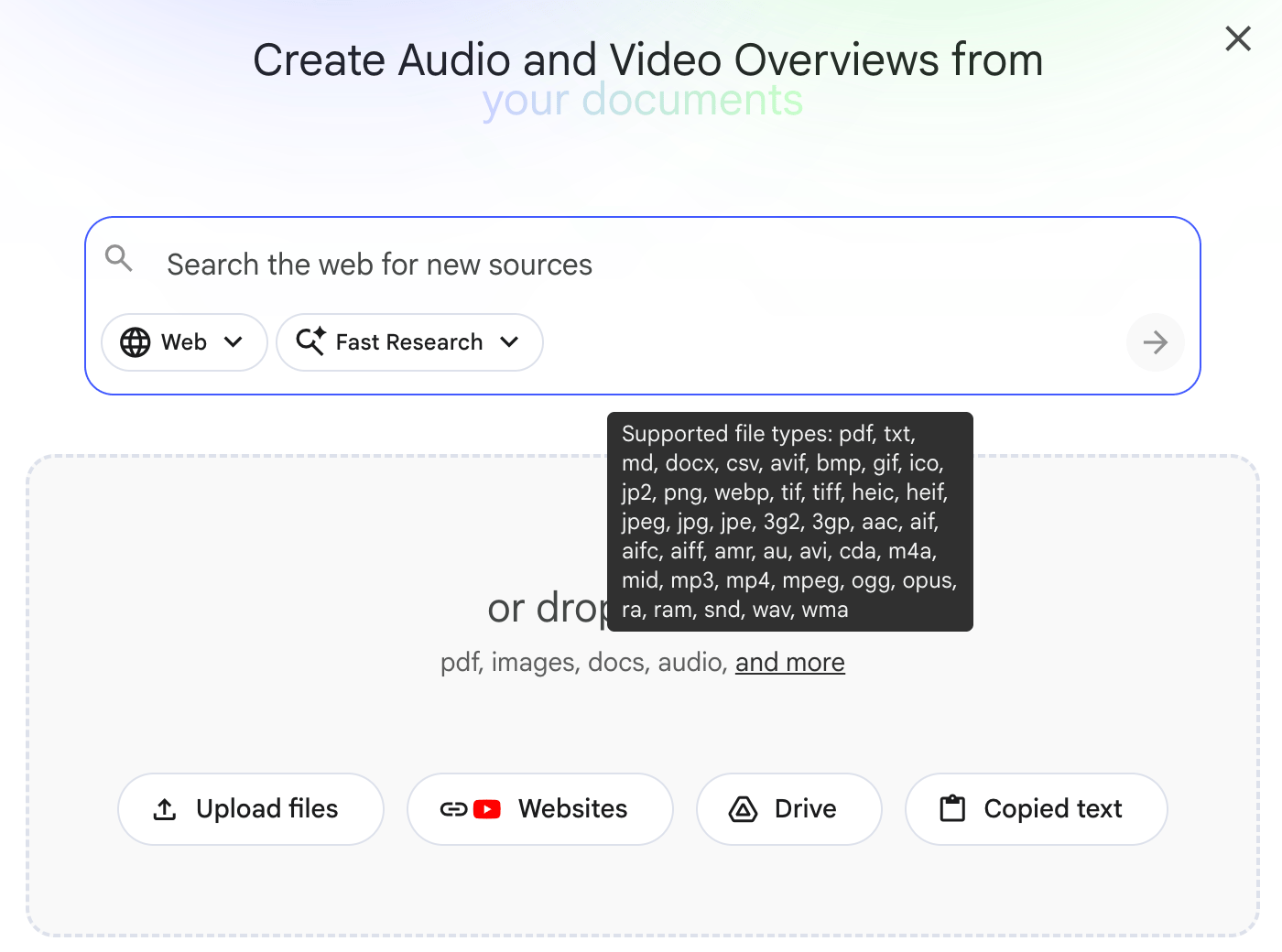 what is notebooklm - source options