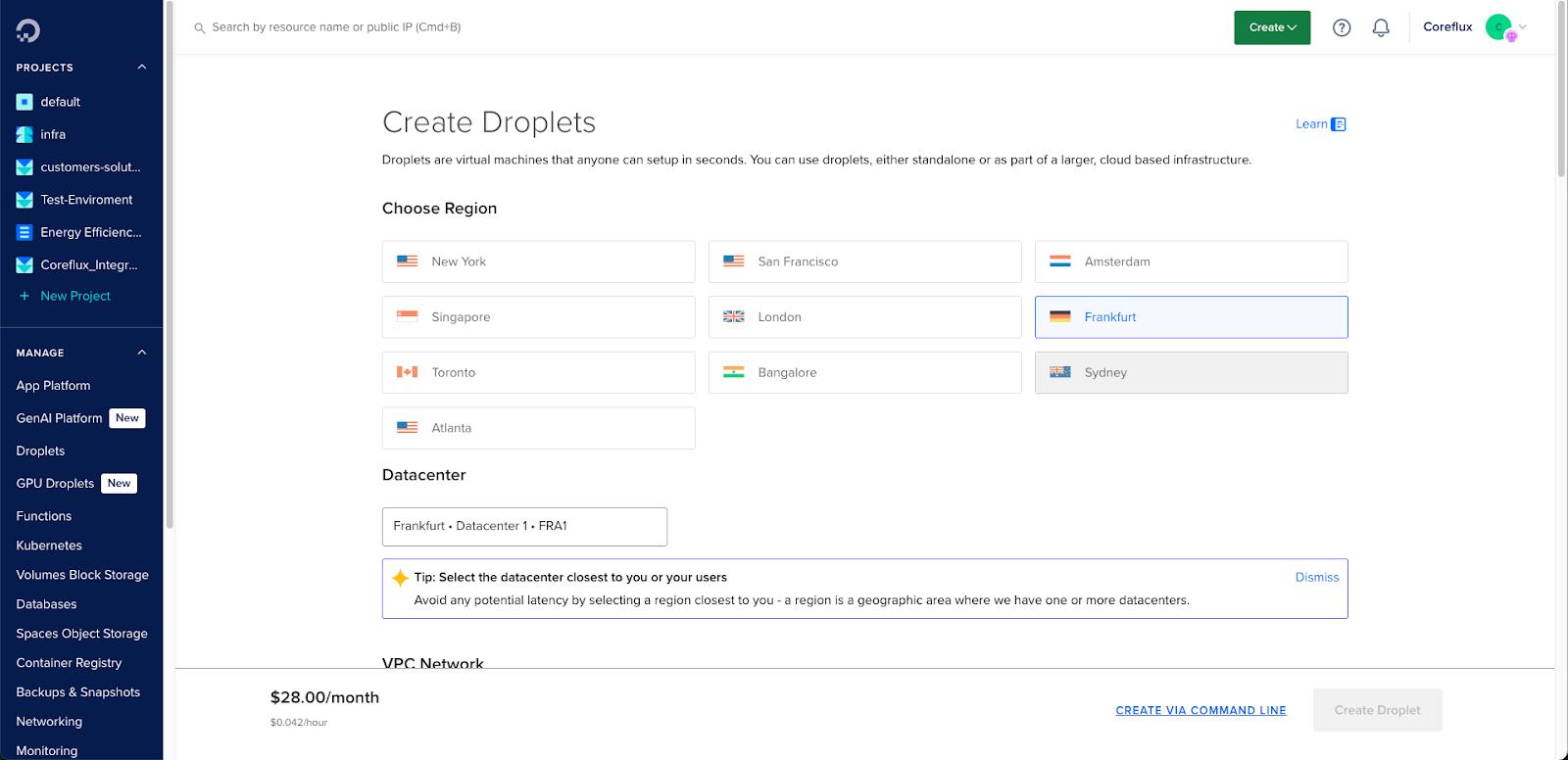 Creating a new DigitalOcean Droplet