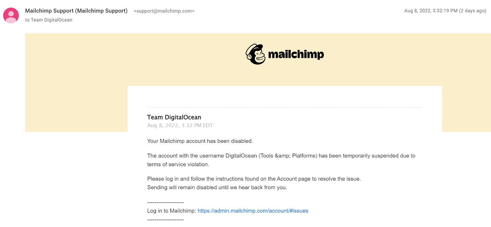 Mailchimp email to DigitalOcean