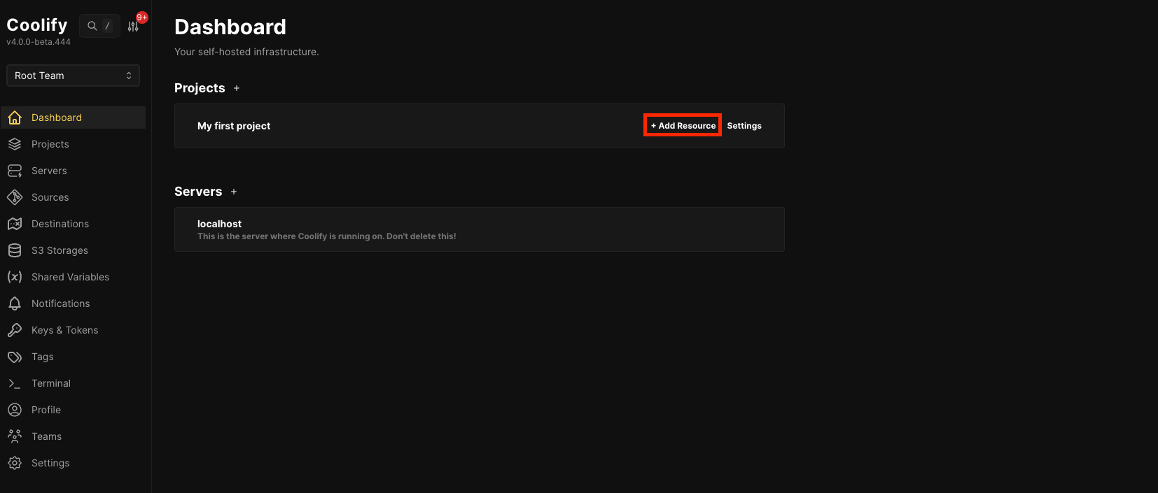 Coolify dashboard example