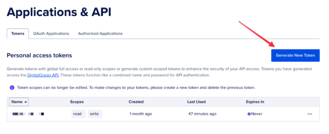 DO API Token page
