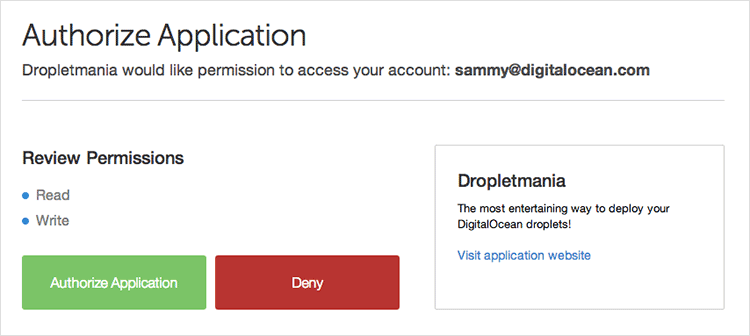 Authorize Application page