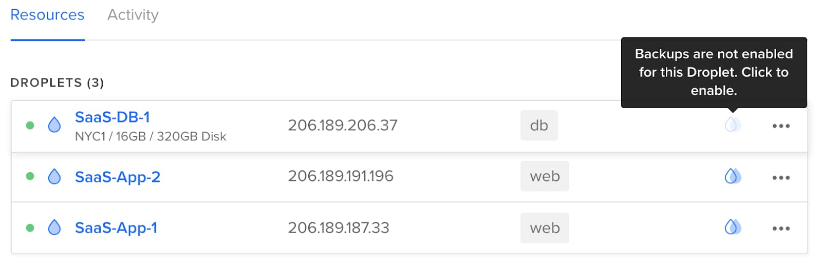 Enable backups