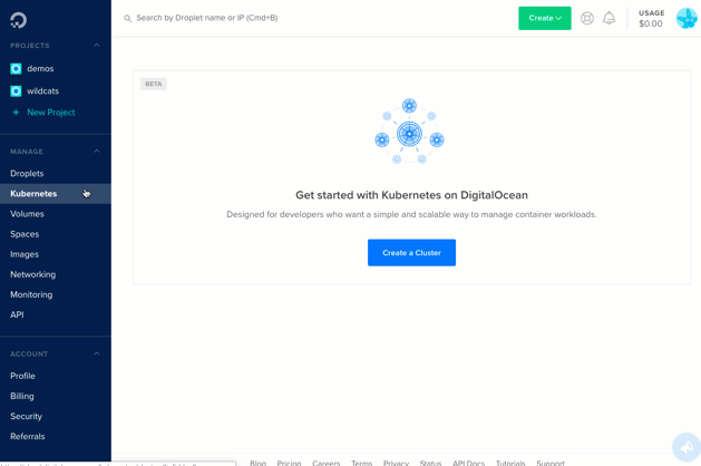 DigitalOcean Kubernetes Control Panel
