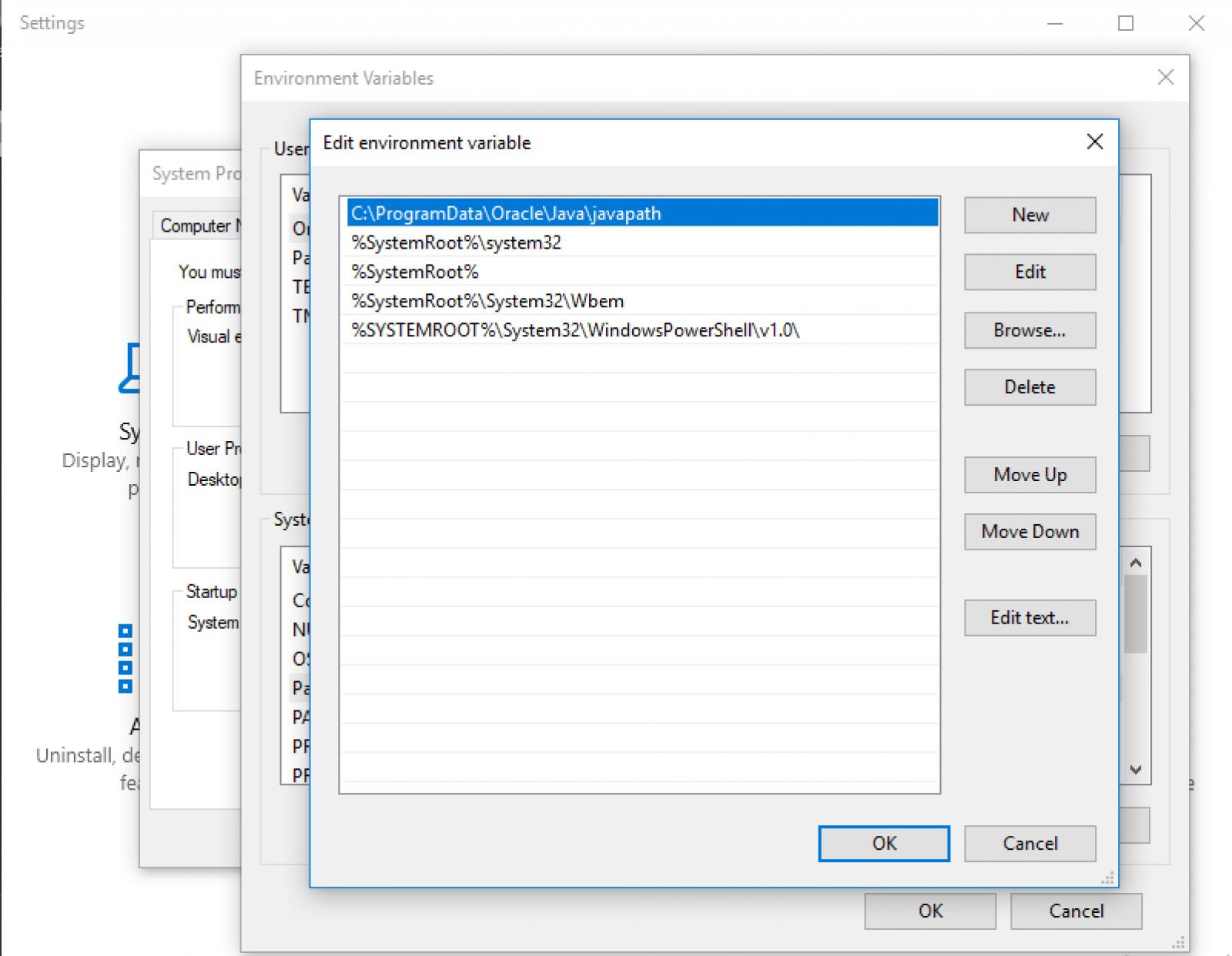 java windows 10 path variable
