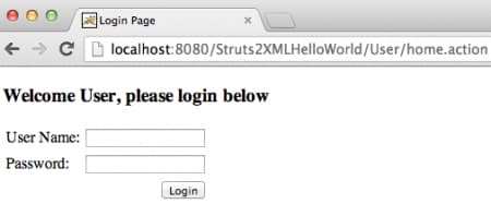 Struts tutorial Hello World XML login
