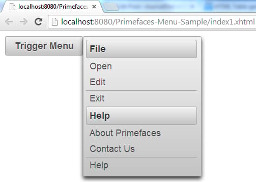 Primefaces Menu - Dynamic Menu Example