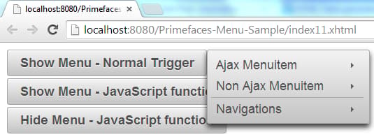 Primefaces TieredMenu - Client Side API