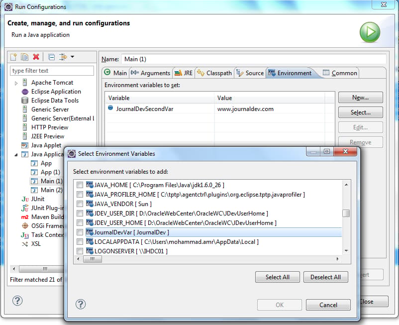 Eclipse IDE - System Variables Cache