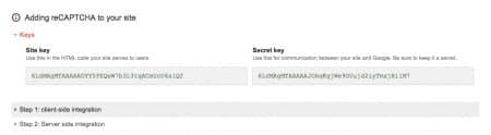 Google reCAPTCHA keys