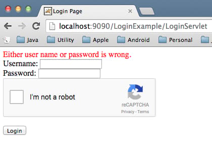 java captcha Other validation error
