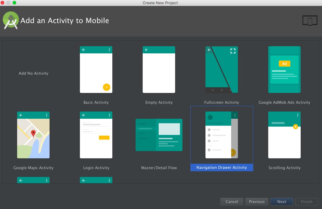 android navigation view template, NavigationView