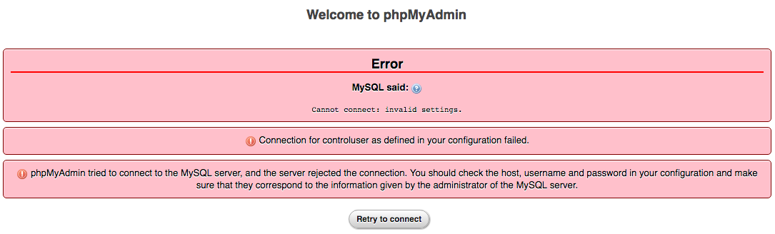 android phpmyadmin error