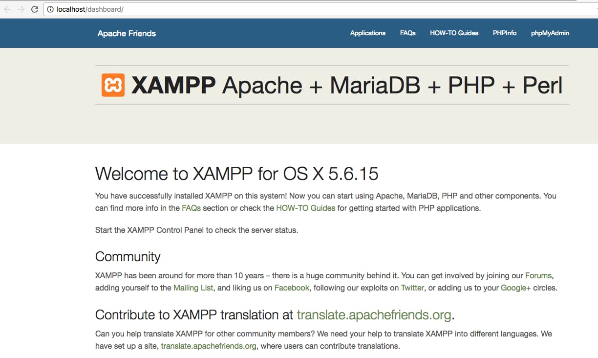 android xampp dashboard