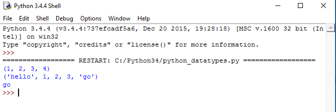 Python Data Type - tuple example output