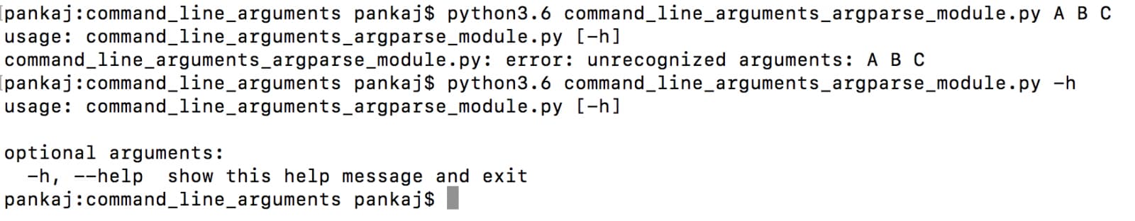 Running a minimal argparse script with no
arguments