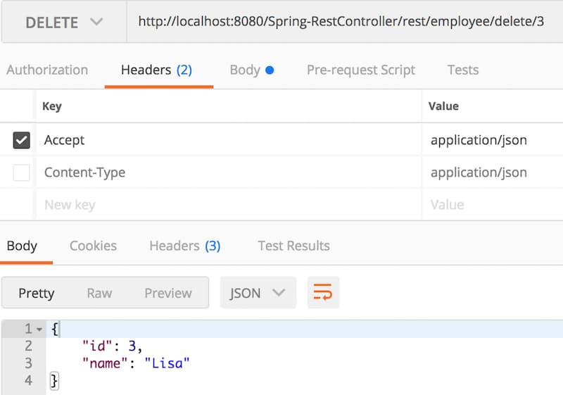 Spring RestController DELETE JSON Response