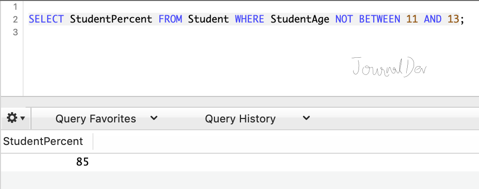 sql not between example