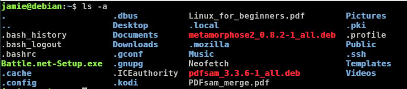 ls -a output