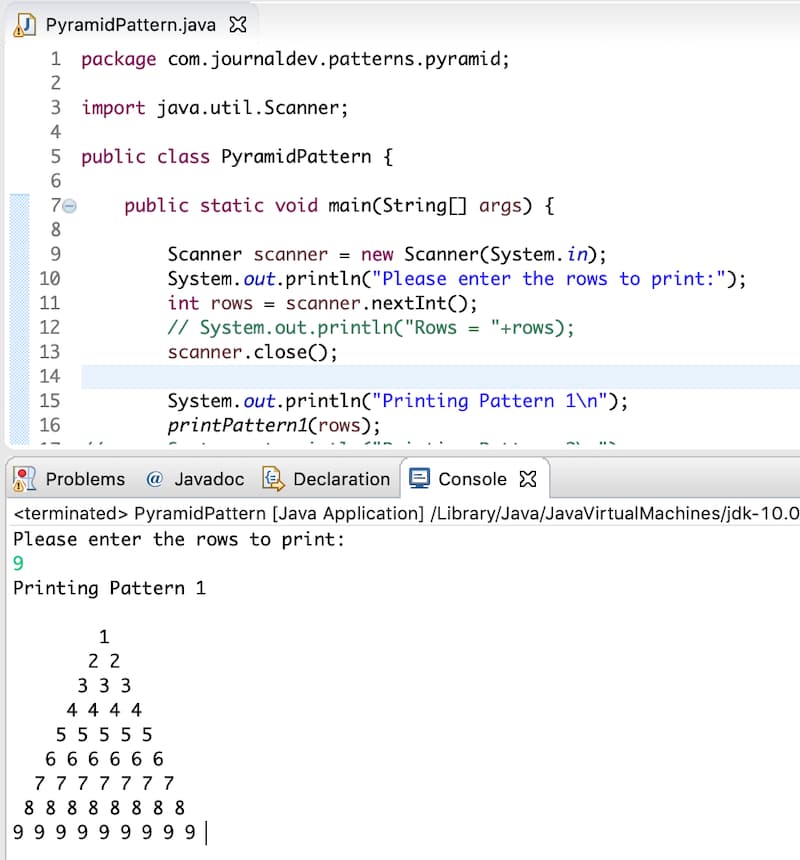 Pyramid Pattern Java Program Output