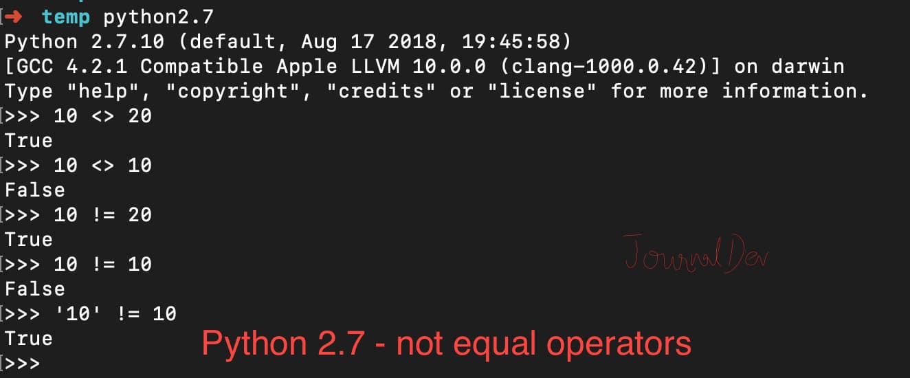 Python 2 Not Equal Operators