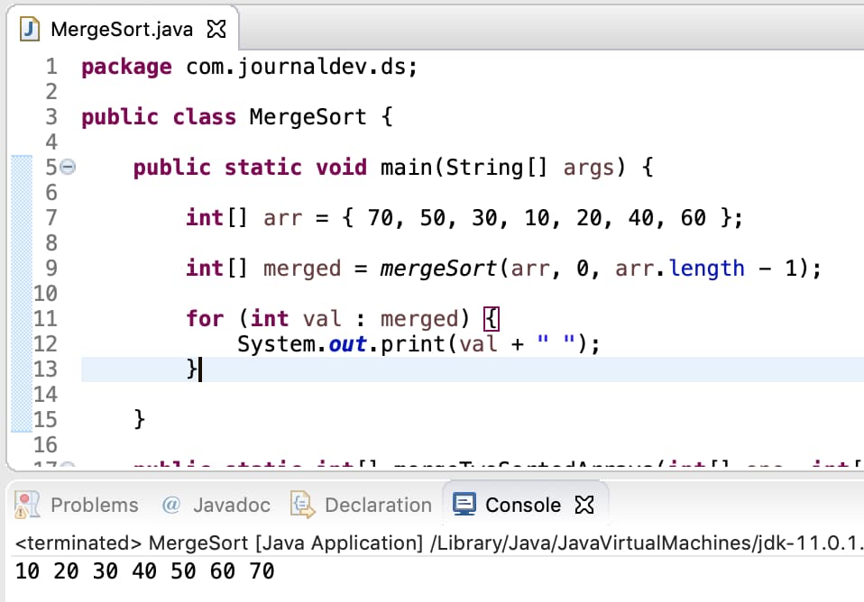 Merge Sort Algorithm Java Implementation