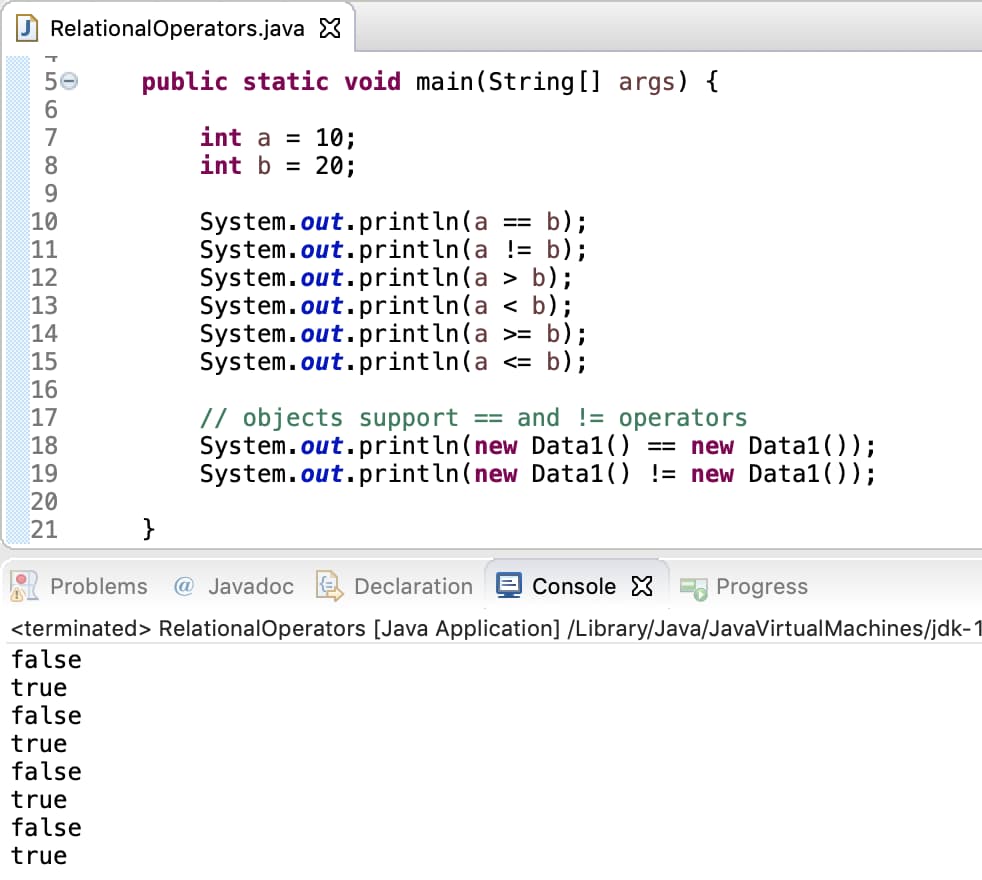 Relational Operators Java Example