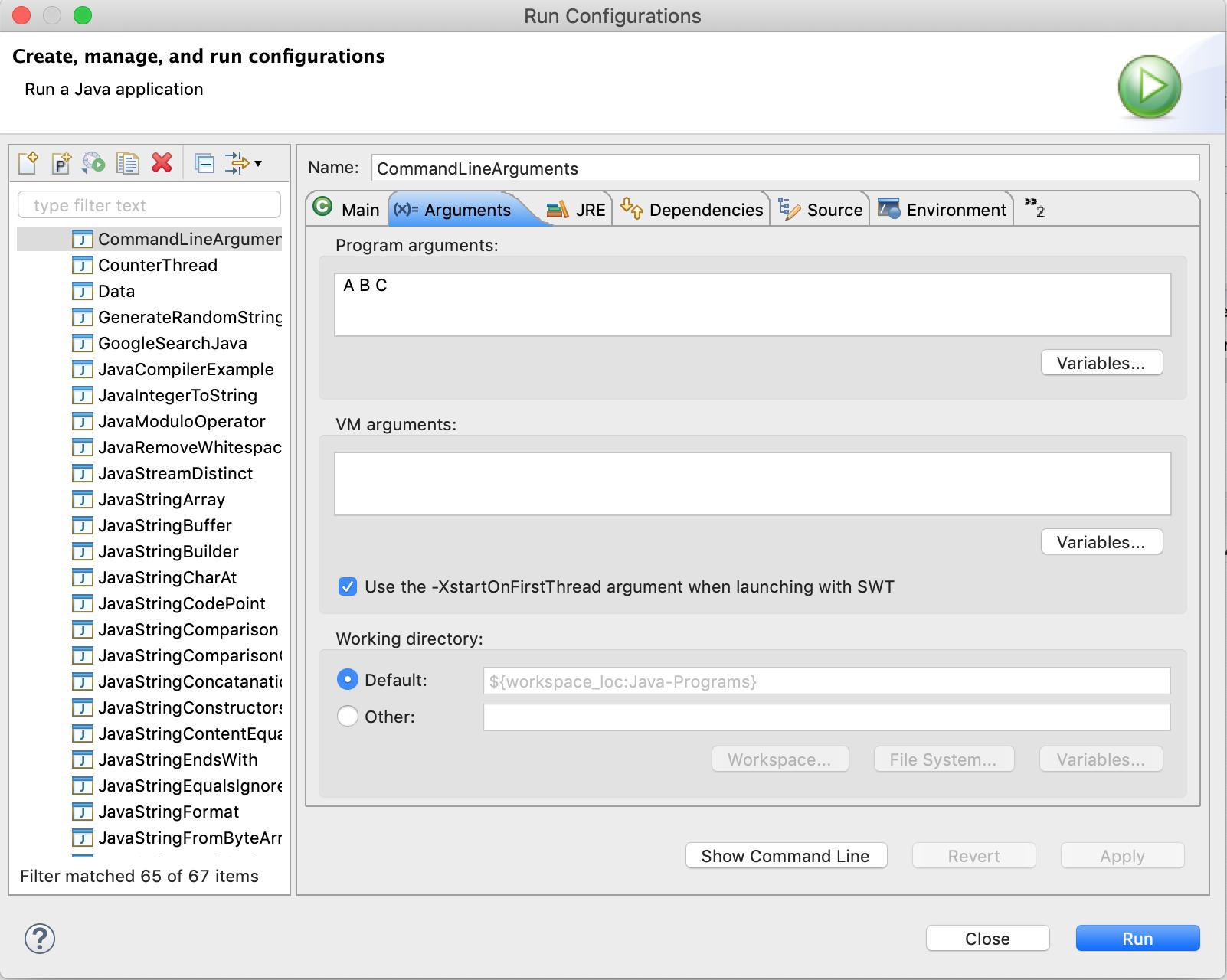 Eclipse Command Line Arguments