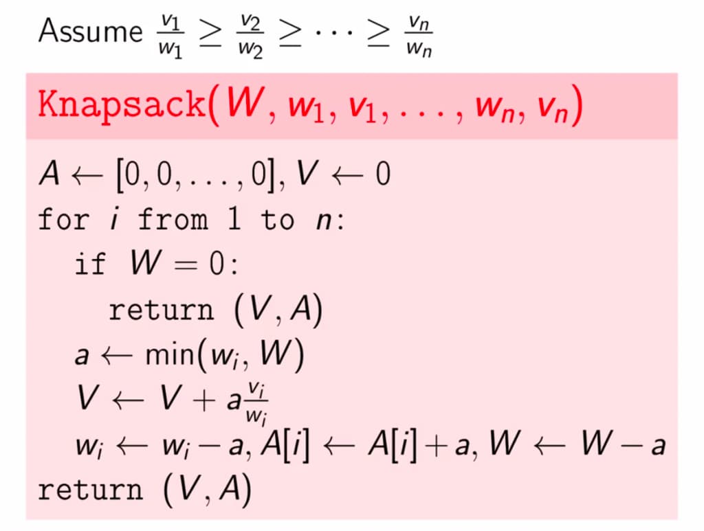 Fractional Knapsack Pseudocode